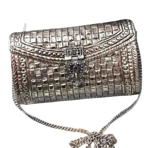 german silver check design hand carved hand bag/evening bags for women